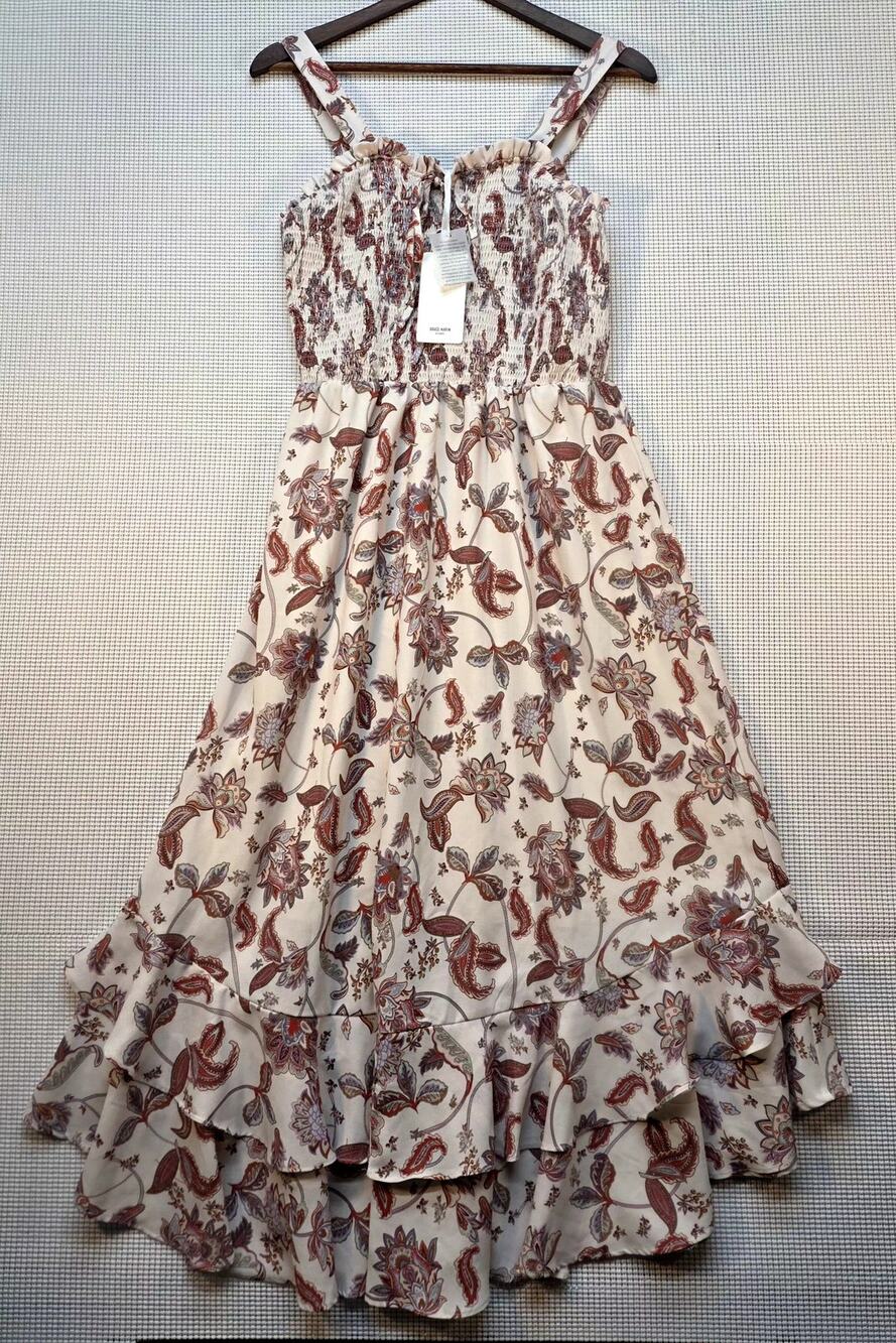 GRACE KARIN Smocked Floral Maxi Dress Boho Ruffle Tiered Medium NWT Cottagecore